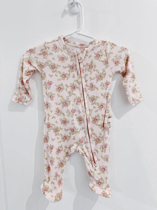 Ediths Rose Garden Ruffle Back 2 Way Zipper Footie