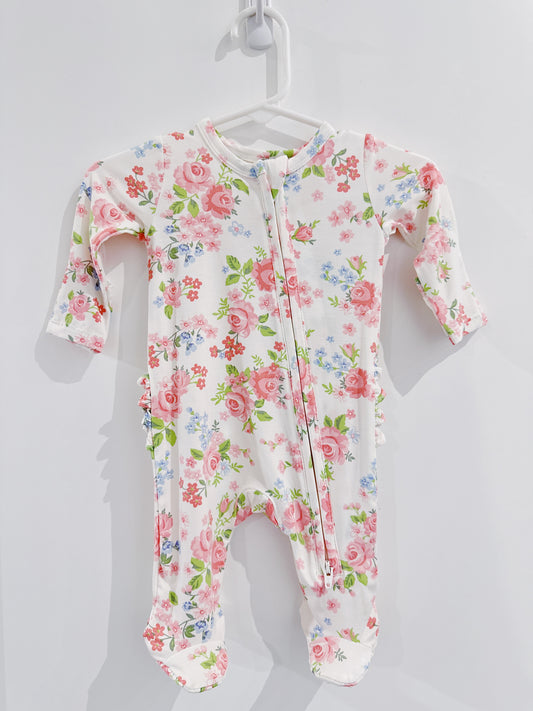 Cute Little Roses Ruffle Back 2 Way Zipper Footie