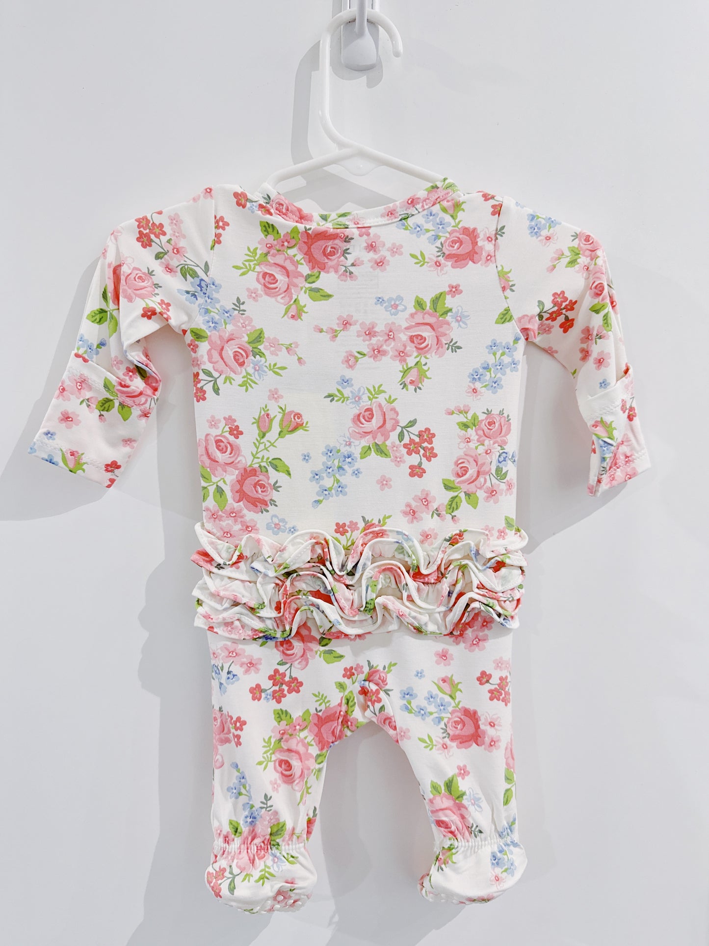 Cute Little Roses Ruffle Back 2 Way Zipper Footie