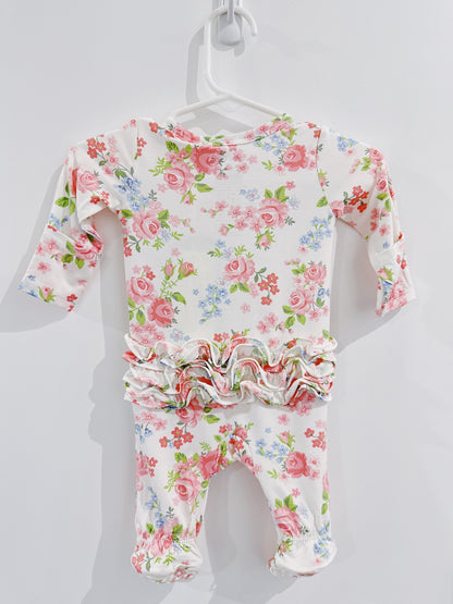 Cute Little Roses Ruffle Back 2 Way Zipper Footie