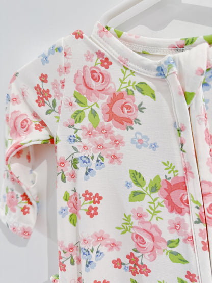Cute Little Roses Ruffle Back 2 Way Zipper Footie