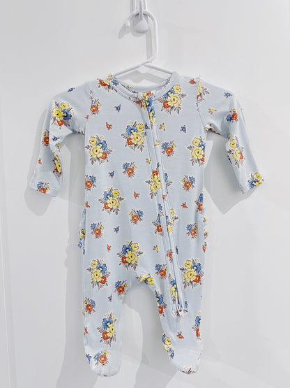 Country Stitch Floral Ruffle Back 2 Way Zipper Footie