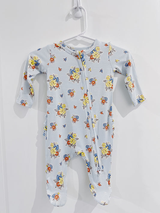 Country Stitch Floral Ruffle Back 2 Way Zipper Footie