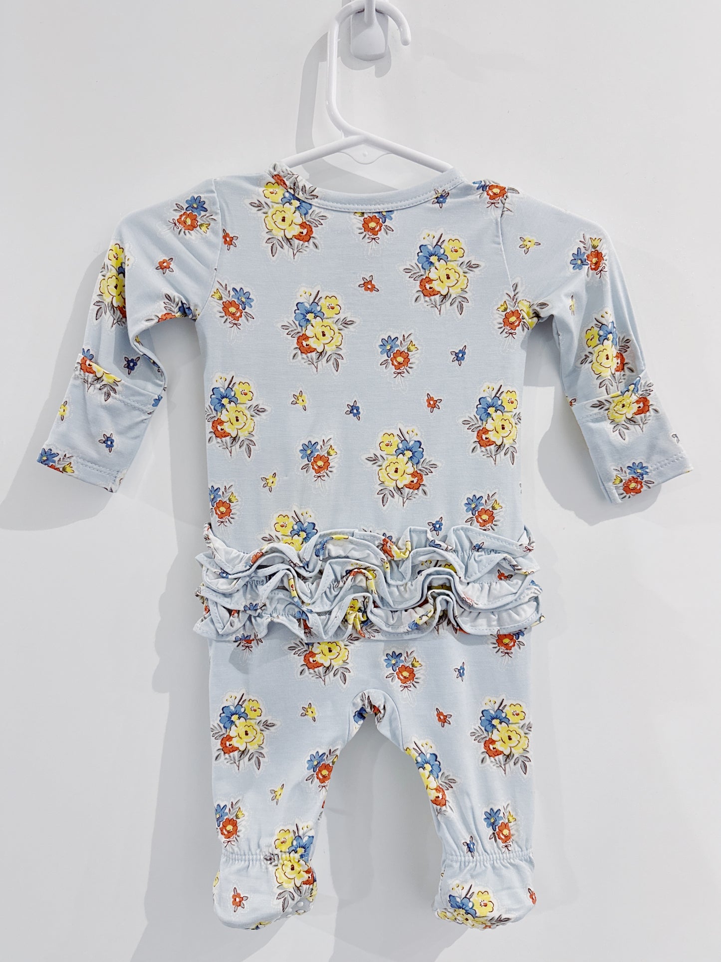 Country Stitch Floral Ruffle Back 2 Way Zipper Footie