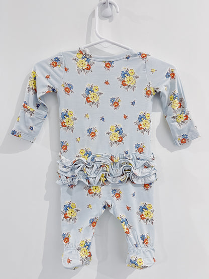 Country Stitch Floral Ruffle Back 2 Way Zipper Footie