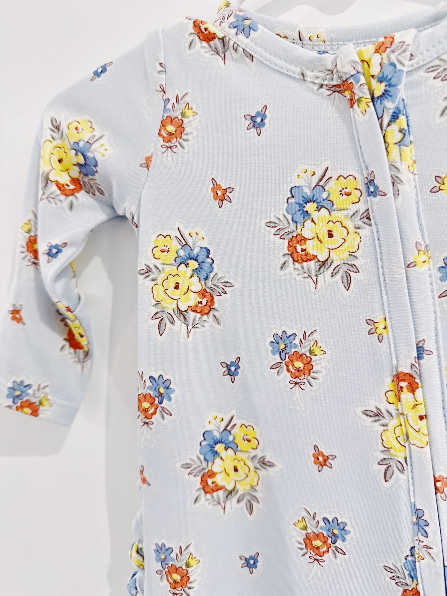 Country Stitch Floral Ruffle Back 2 Way Zipper Footie