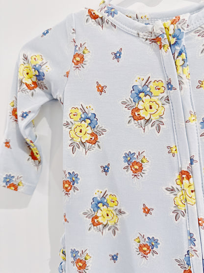 Country Stitch Floral Ruffle Back 2 Way Zipper Footie