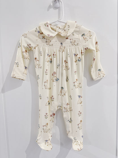 Flower Ducklings Smocked Snap Footie