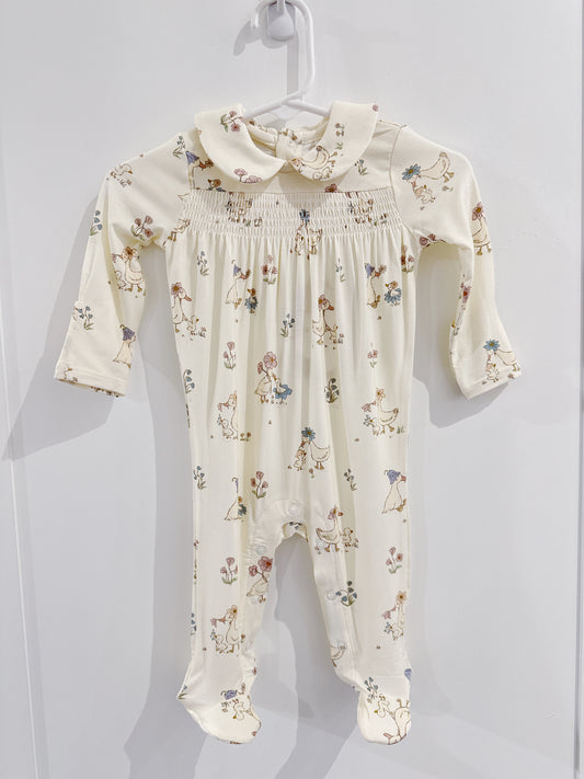 Flower Ducklings Smocked Snap Footie