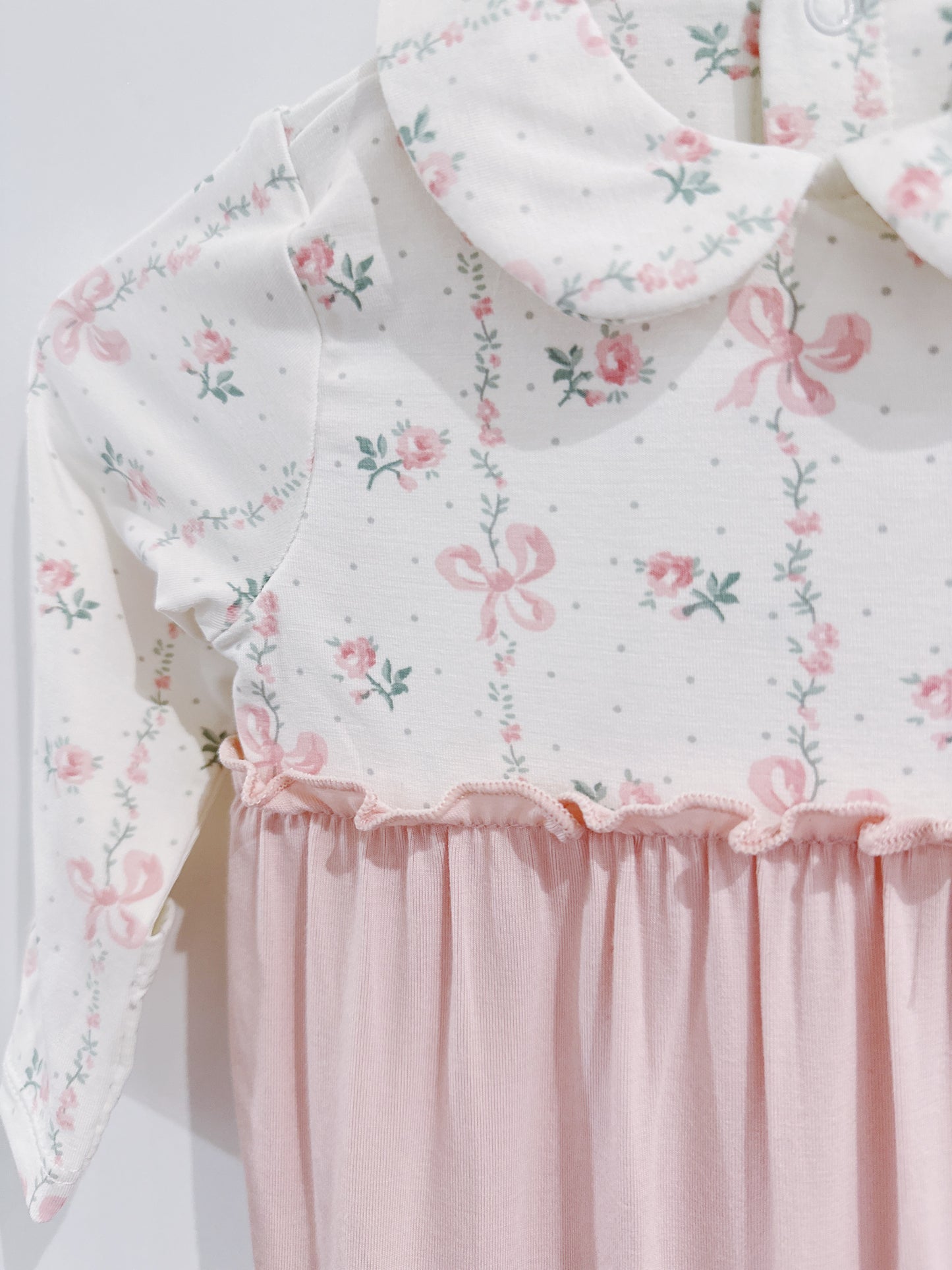 Dainty Buds & Bows 2 Way Ruffle Zipper Footie
