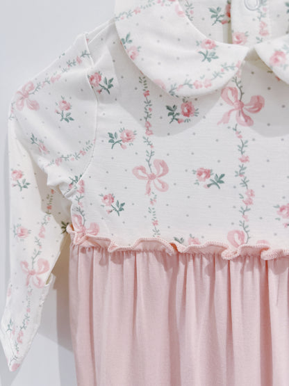 Dainty Buds & Bows 2 Way Ruffle Zipper Footie