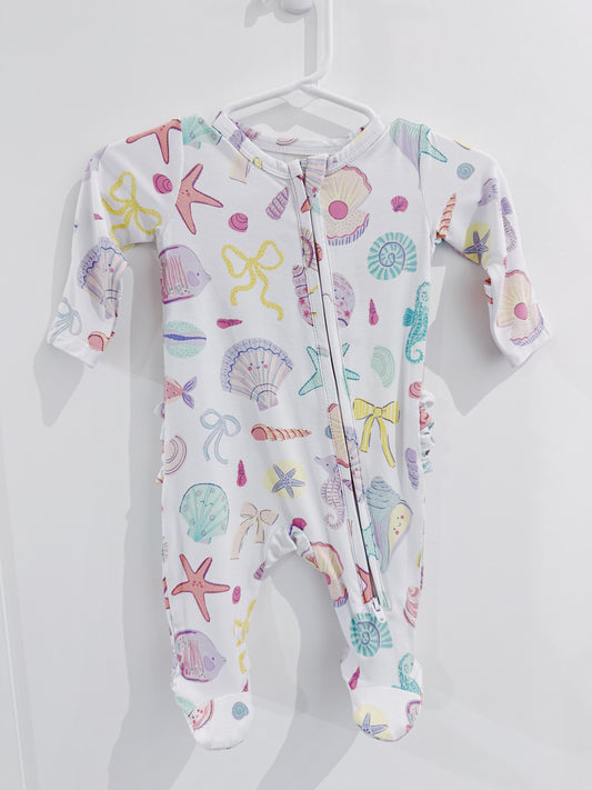 Beach Days Ruffle Back 2 Way Zipper Footie