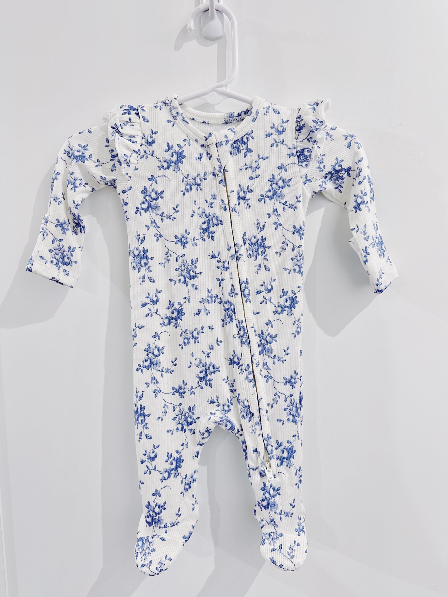 Baby Blue Vines Floral 2 Way Zipper Footie