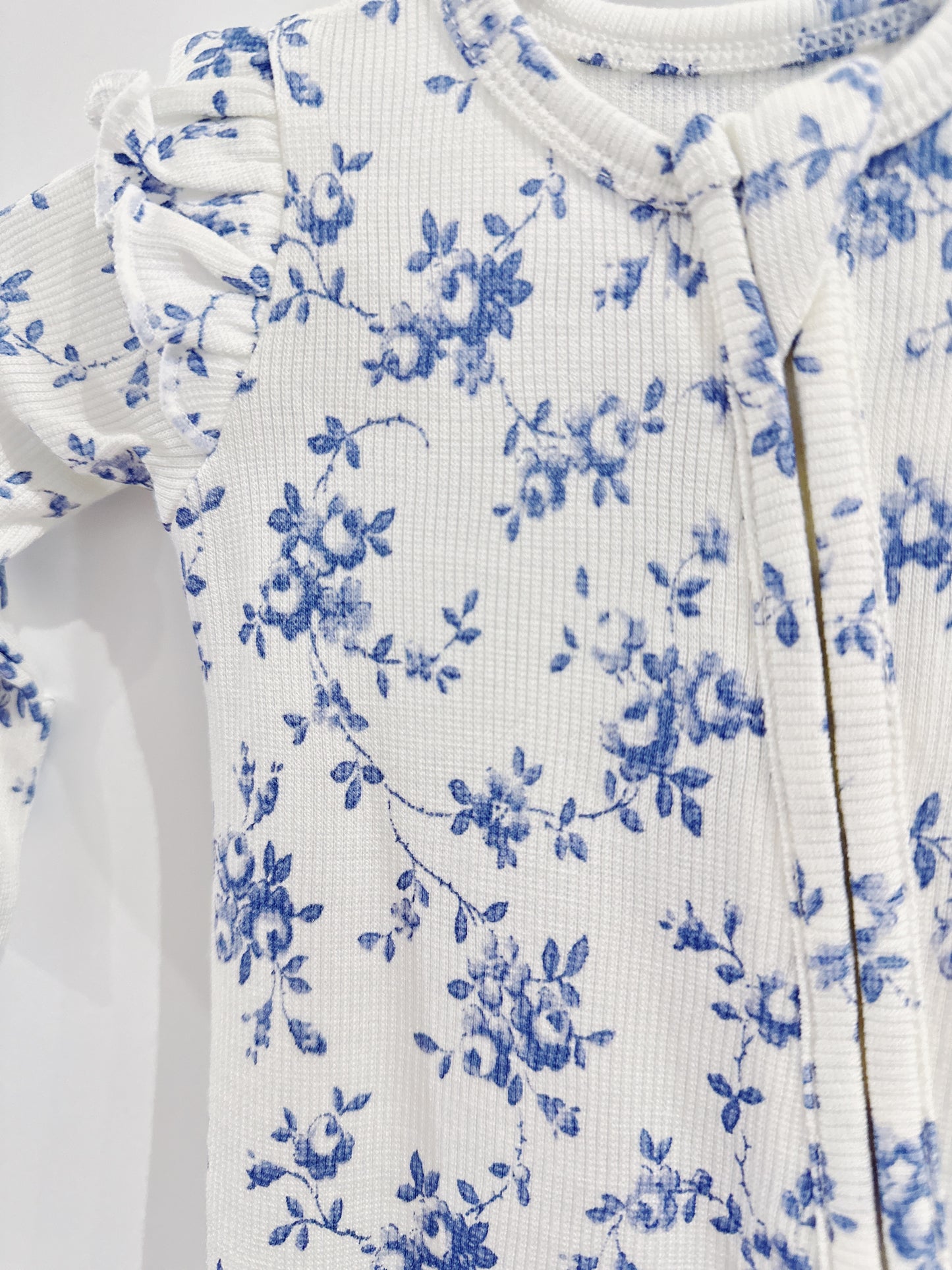 Baby Blue Vines Floral 2 Way Zipper Footie