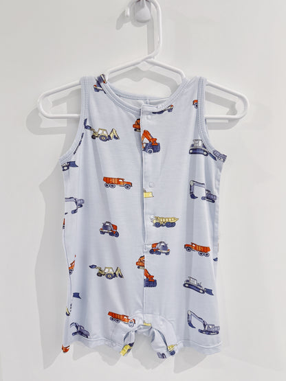 Construction Vehicles Sleeveless Shortie Romper