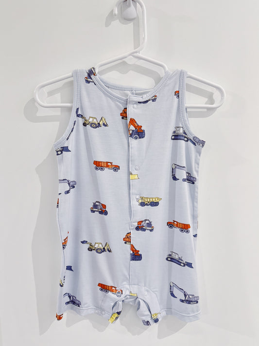Construction Vehicles Sleeveless Shortie Romper