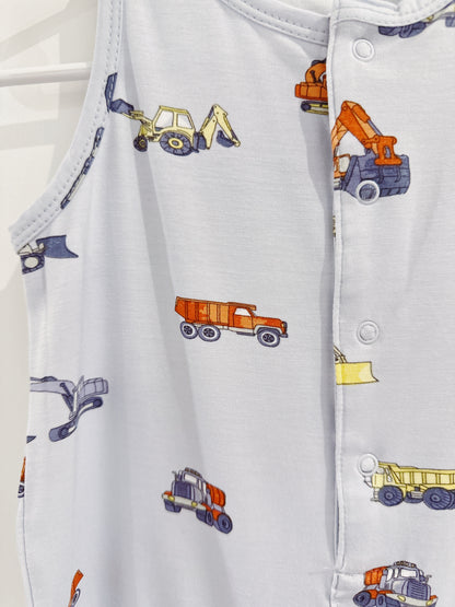 Construction Vehicles Sleeveless Shortie Romper