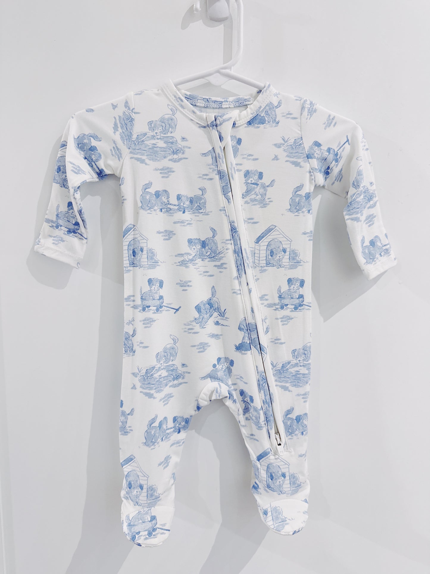 Blue Puppy Toile 2 Way Zipper Footie