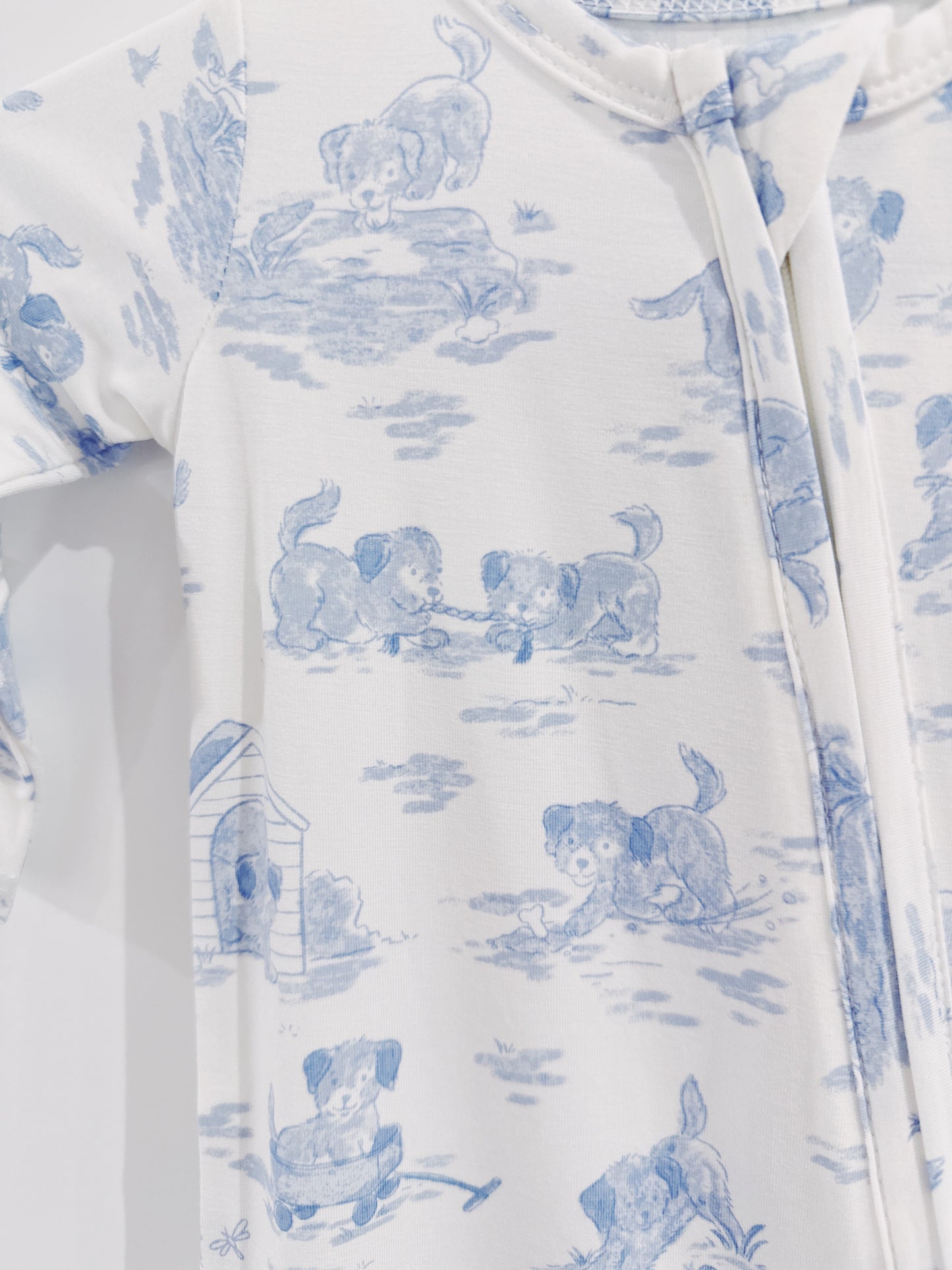 Blue Puppy Toile 2 Way Zipper Footie