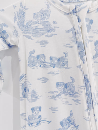 Blue Puppy Toile 2 Way Zipper Footie