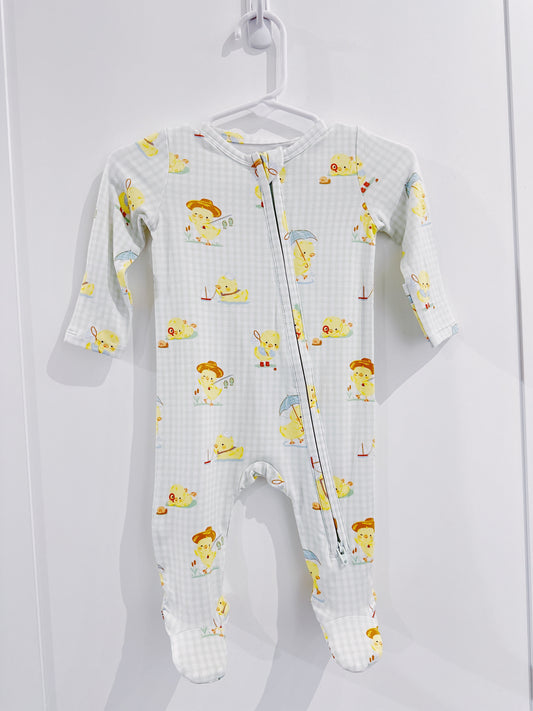 Green Vintage Spring Ducklings 2 Way Zipper Footie