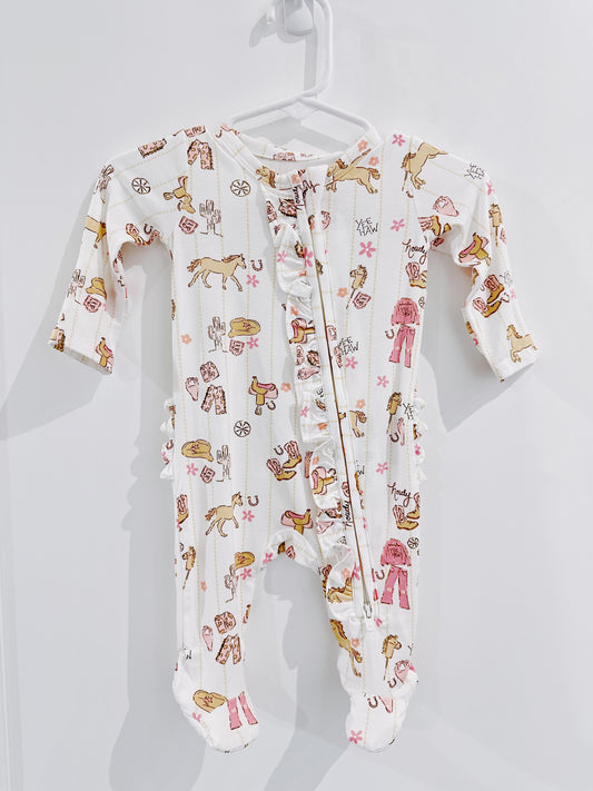 Cowgirl Nursery 2 Way Ruffle Zipper Footie