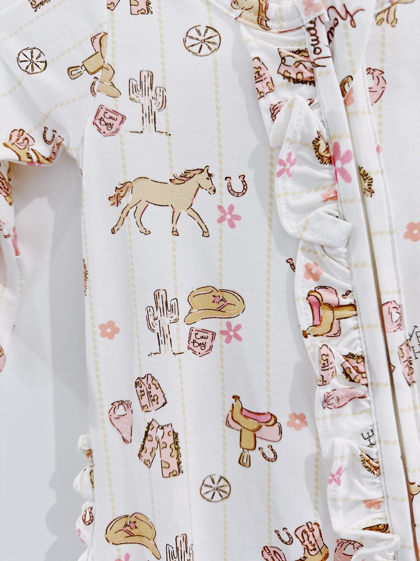 Cowgirl Nursery 2 Way Ruffle Zipper Footie