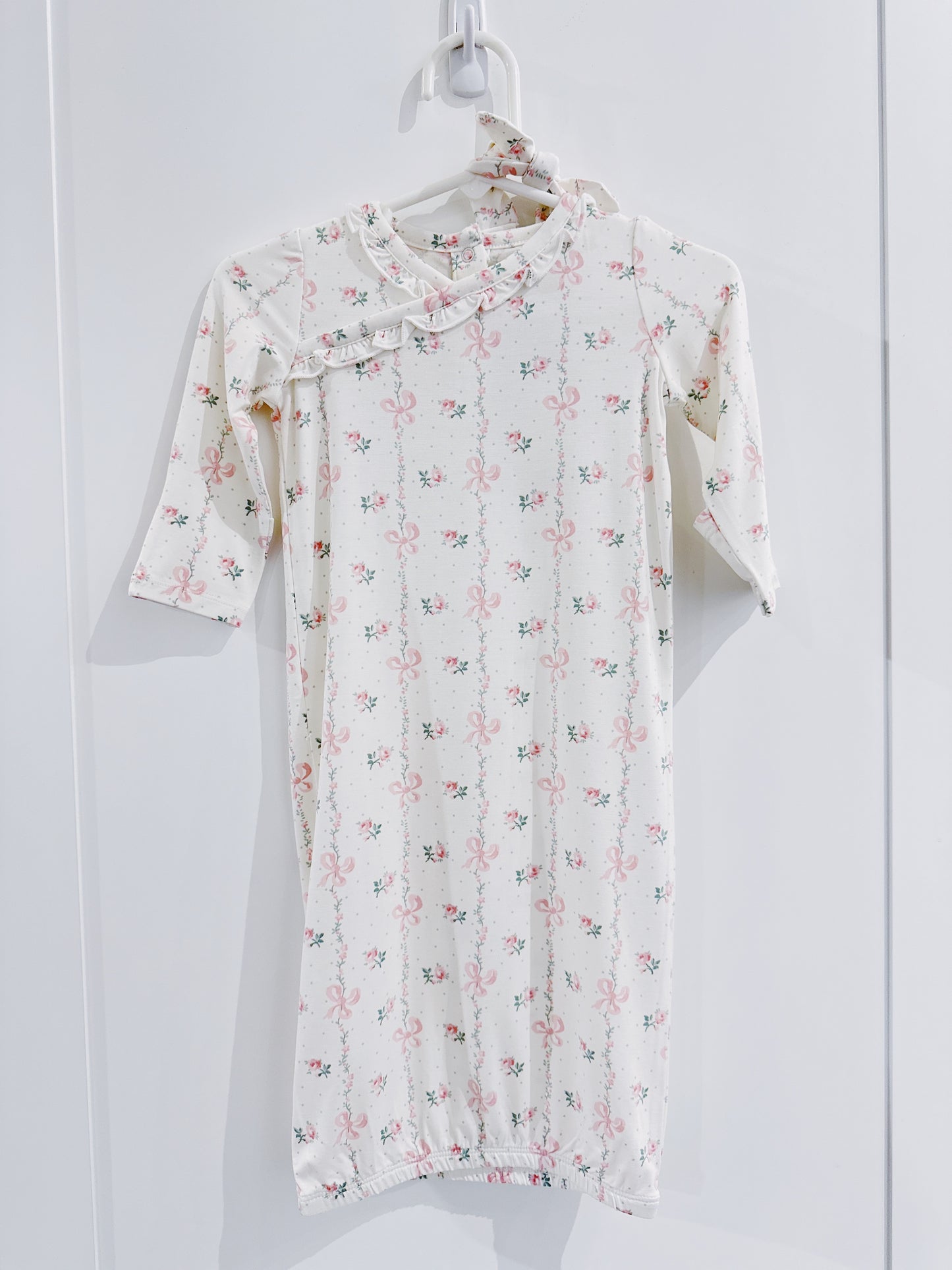 Pink Floral Bows Gown with Headband