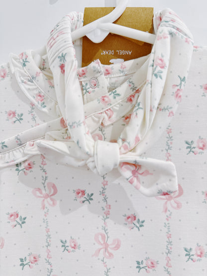 Pink Floral Bows Gown with Headband