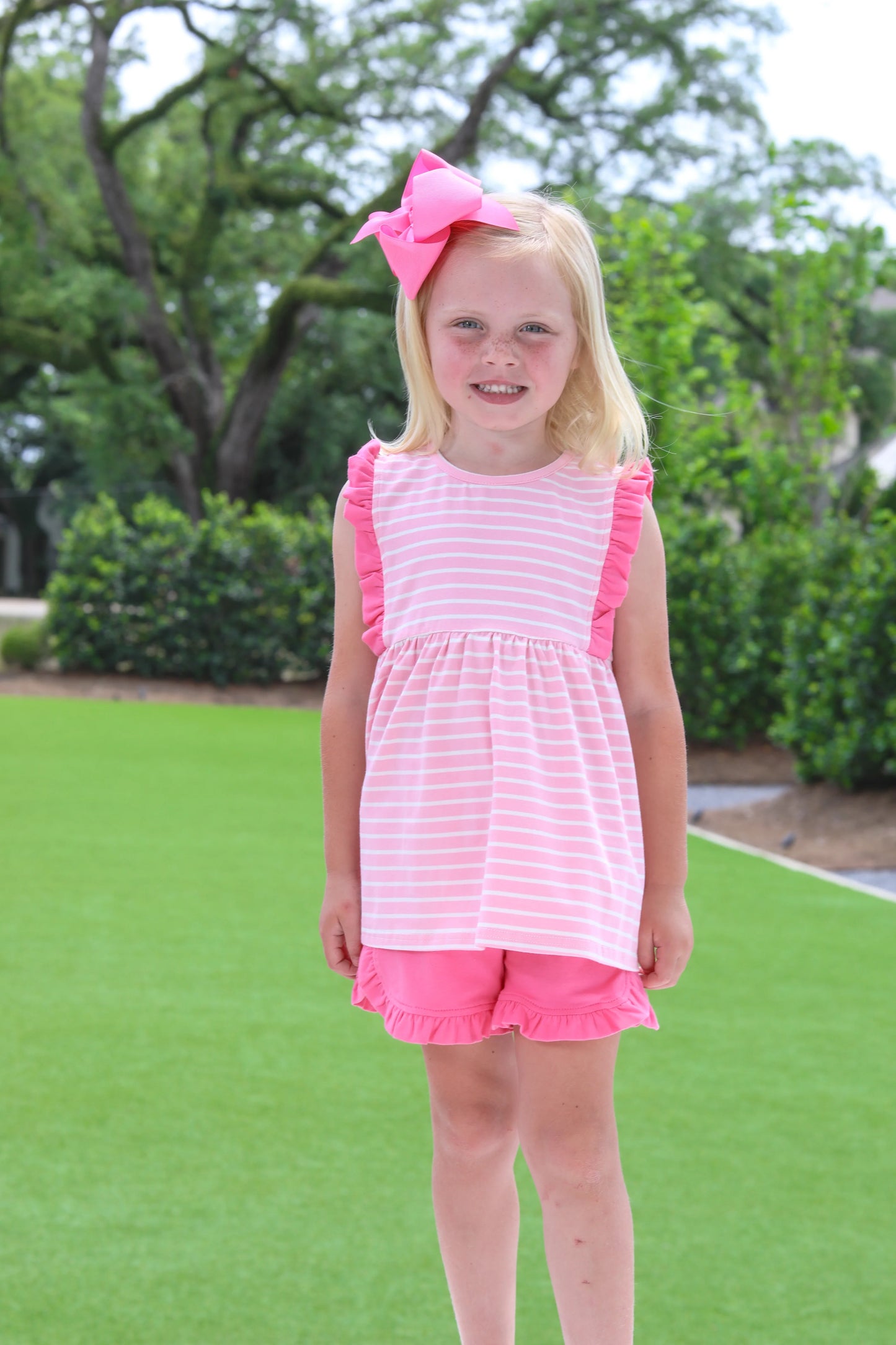 Light Pink Stripe Josie Ruffle Short Set