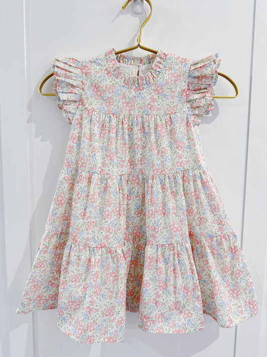 Coral Floral Tiered Dress