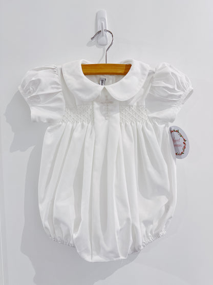 White Cross Smocked Bubble