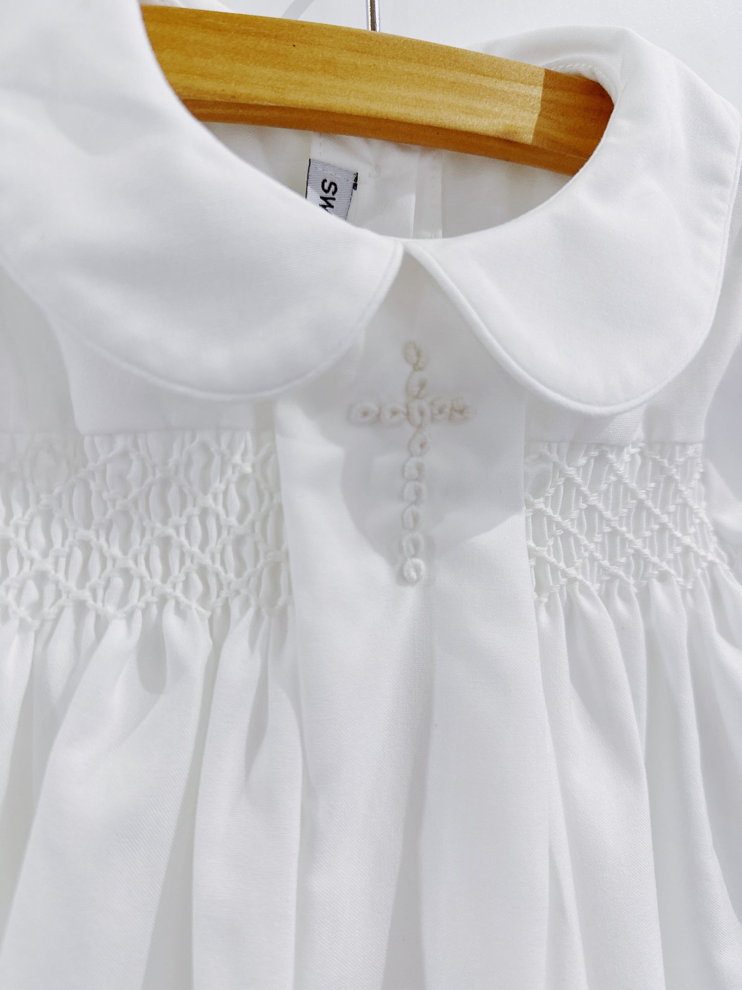 White Cross Smocked Bubble