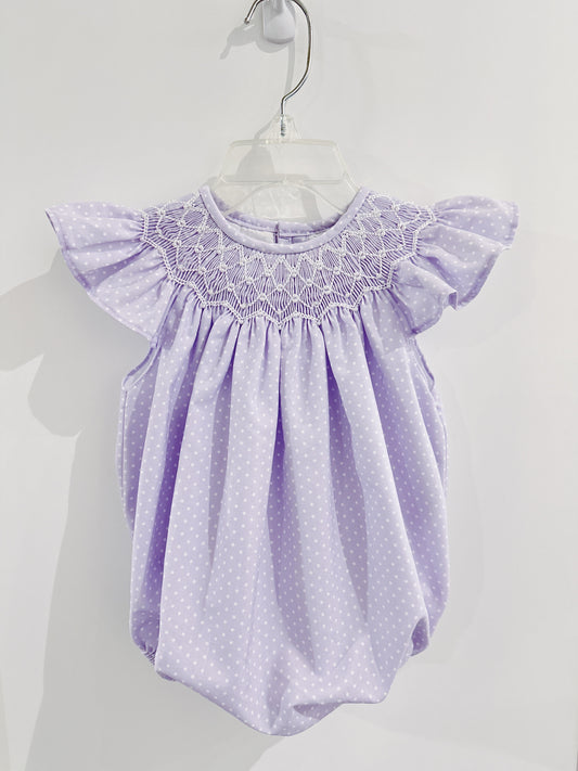 Purple Polka Dot Pearl Smocked Bubble