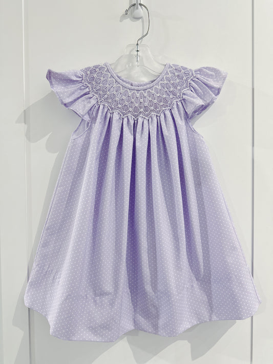 Purple Polka Dot Pearl Smocked Dress
