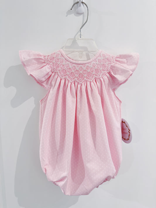 Pink Polka Dot Pearl Smocked Bubble