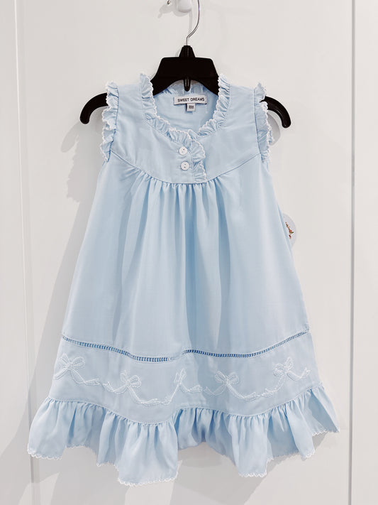 Blue Bow Shadow Stitch Emb Gown