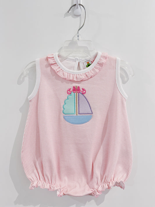 Sailboat Embroidered Ruffle Neck Bubble