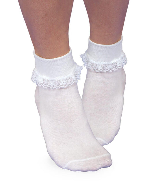 Jefferies Socks Smooth Toe Pearl White Simplicity Lace Turn Cuff Socks 1 Pair