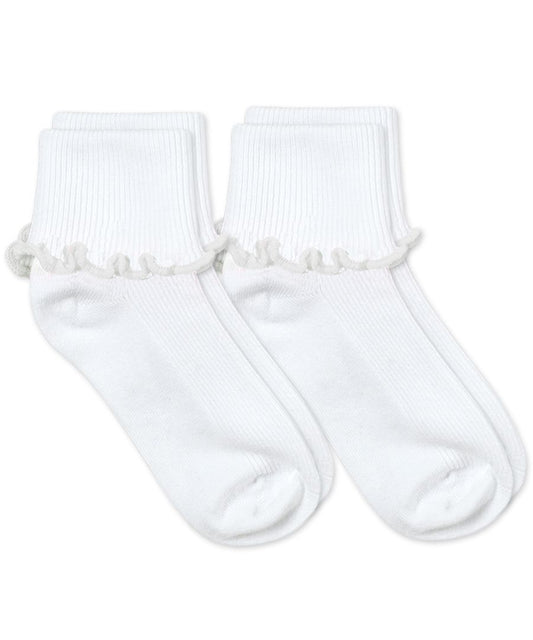 Jefferies Socks White Ripple Edge Smooth Toe Turn Cuff Socks 2 Pair Pack