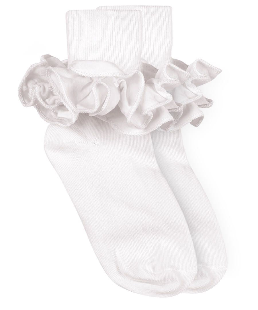 Jefferies Socks White Misty Ruffle Turn Cuff Socks 1 Pair
