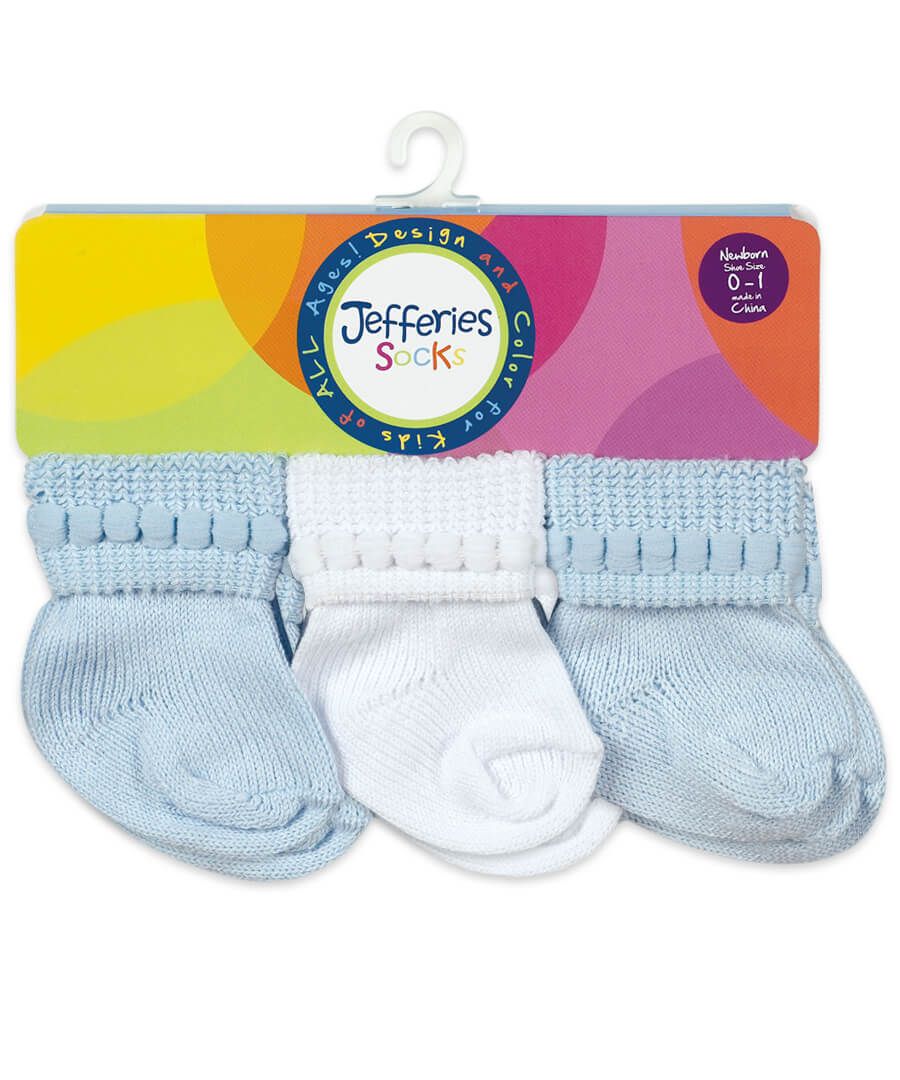 Jefferies Socks Rock-A-Bye Turn Cuff Socks 6 Pair Pack- Blue/White