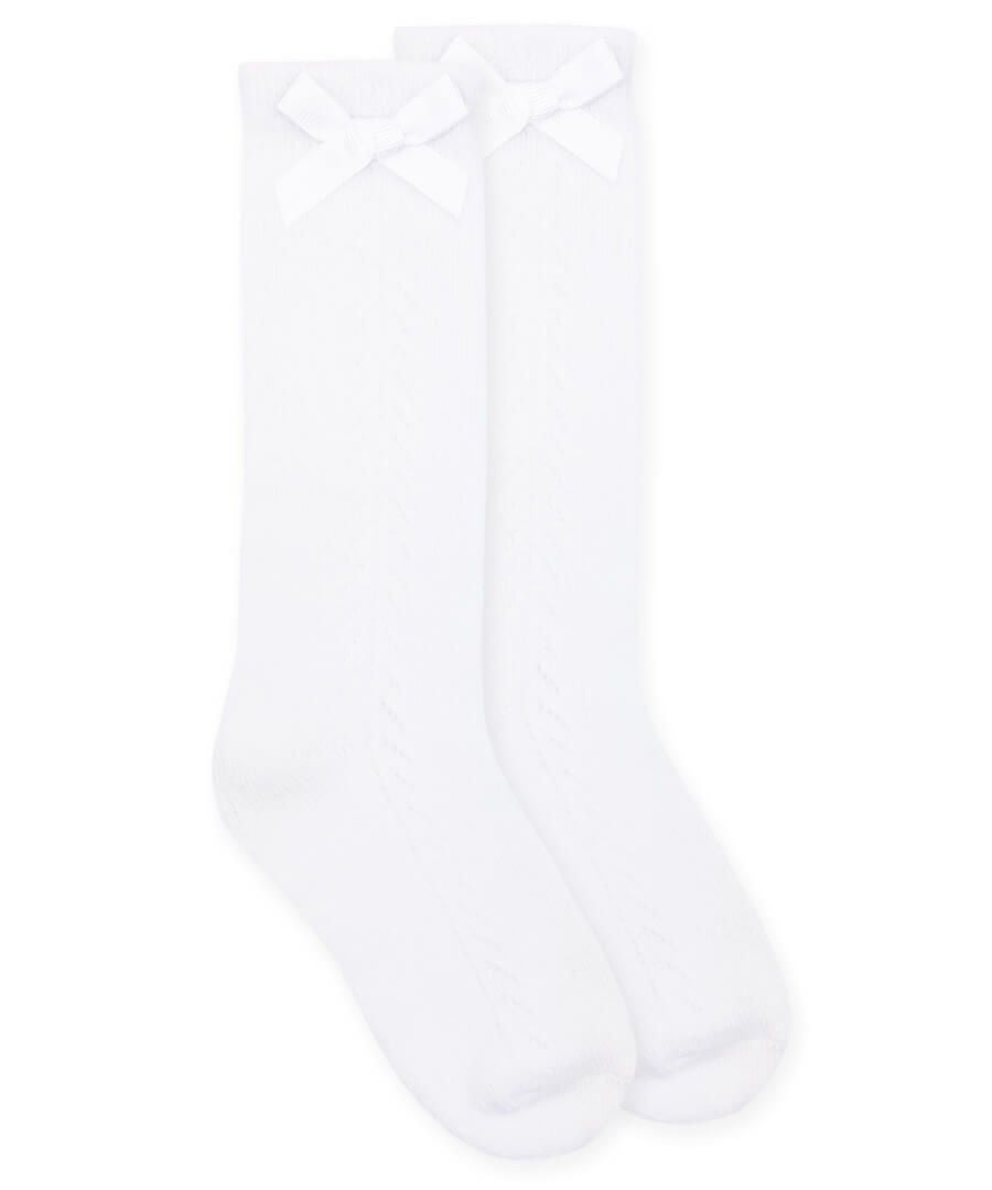 Jefferies Socks White Pointelle Bow Knee High Socks 1 Pair