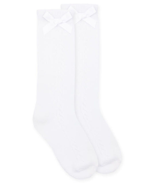 Jefferies Socks White Pointelle Bow Knee High Socks 1 Pair