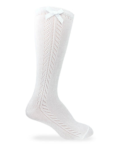 Jefferies Socks White Pointelle Bow Knee High Socks 1 Pair