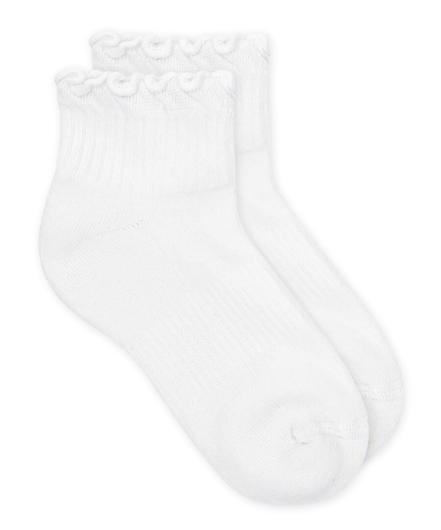 Jefferies Socks White Smooth Toe Ruffle Ripple Edge Sport Quarter Socks 1 Pair