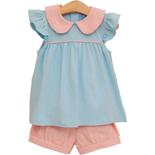 TSK Coral Stripe/Blue Genevieve Short Set