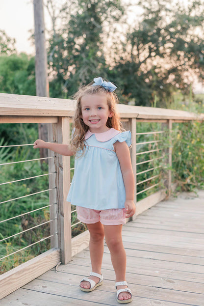TSK Coral Stripe/Blue Genevieve Short Set