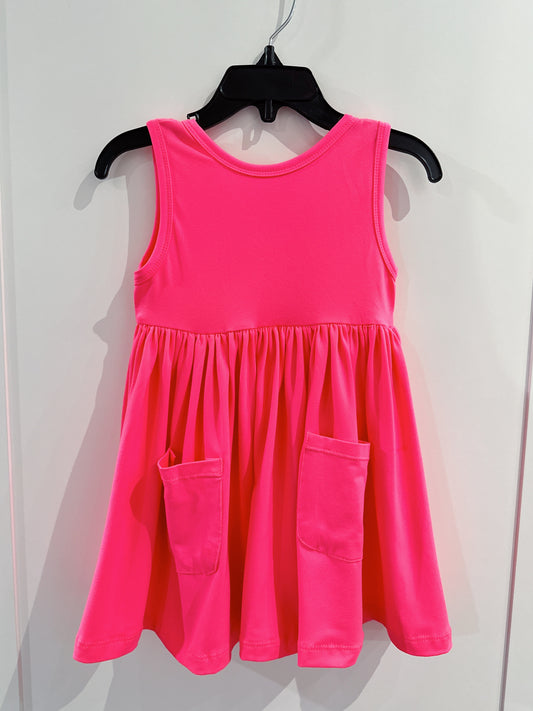 Neon Pink Tank Pocket Twirl Dress