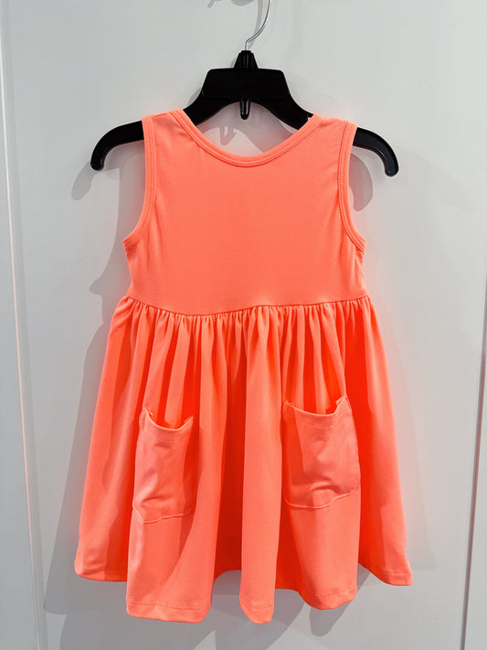 Neon Coral Tank Pocket Twirl Dress
